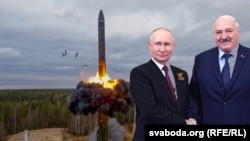 Rusia va amplasa, din iulie 2023, arme nucleare tactice la nord de Ucraina, în Belarus, a anunțat președintele rus Vladimir Putin într-o discuție cu președintele belarus Alexandr Lukașenka (foto colaj, Radio Svoboda, RFE/RL)