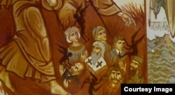 Porțiunea de frescă din catedrala din Rustavi care îi înfățișează pe Lenin și Stalin