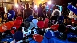 North Macedonia: Media Center in Ohrid, as journalist cover the meeting between Kosovo and Serbia