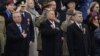 1 decembrie 2023, președintele Klaus Iohannis, premierul Marcel Ciolacu și președintele Senatului, Nicolae Ciucă, la parada de Ziua Națională. 