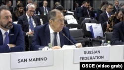 Ruski ministar spoljnih poslova Sergej Levrov na Ministarskom savetu OEBS-a u Skoplju, 30. novembar 2023.