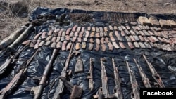 Armenia - Weapons and ammunition found and displayed by military police in Gyumri March 11, 2024.
