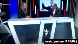 Айк Мамиджанян (справа) в студии Азатутюн ТВ. 29 мая 2023 г. 
