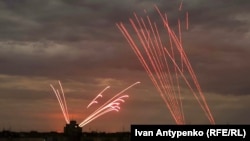 Ukrainian air defenses repulse a Russian drone attack in the Kherson region in July.