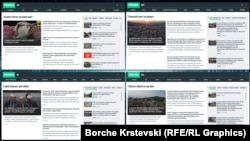Сите веб-страници од мрежата „Правда“ изгледаат исто: Почетна страница на сајтовите на српски, македонски, албански и босански јазик, веб-скриншот на 18 јули 2024 година.