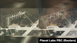 Combined satellite images of the Saky military airfield near the village of Novofedorivka