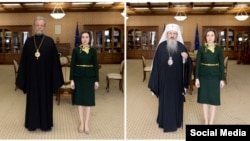 Președinta Maia Sandu cu Mitropolitul Petru al Basarabiei (stânga) și cu Mitropolitul Vlaldimir