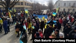 Нова Каховка, мітинг проти російської окупації, 6 березня 2022 року