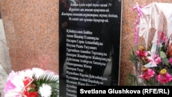Мемориальная доска с именами погибших во время Жанаозенских событий в декабре 2011 года.