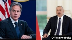 Госсекретарь США Энтони Блинкен (слева) и президент Азербайджана Ильхам Алиев