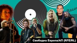Колаж със снимки на Робърт Смит, братята Галахър, Майк Шинода, Емили Армстронг, Марк Тремонти и Майк Портной.