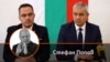 Авторът Стефан Попов на фона на снимка на Костадин Костадинов и Цончо Ганев от "Възраждане", колаж