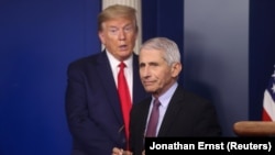 Претседателот на САД Доналд Трамп и главниот владин специјалист за заразни болести, Ентони Фаучи