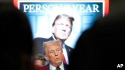 Președintele ales al SUA, Donald Trump, vorbind la evenimentul Persoana Anului, organizat de revista Time la Bursa de Valori din New York, la 12 decembrie.