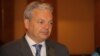 Belgian Foreign Minister Didier Reynders attends a press conference in Dushanbe on May 4.