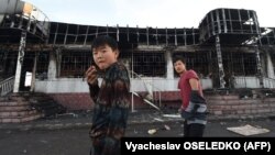 Ұлтаралық жанжал кезінде өртенген ғимараттардың бірі. Қордай ауданы. 8 ақпан 2020 жыл.