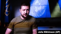 USA – Украинскиот претседател Володимир Зеленски во снимено обраќање на 77-та сесија на Генералното собрание на Обединетите нации, 21 септември 2022 година