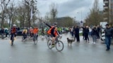 Serbia - Novi Sad - Students on bicycles ride to Strasbourg to show the European public that the government in Serbia did not fulfill the students' demands regarding the fall of the canopy