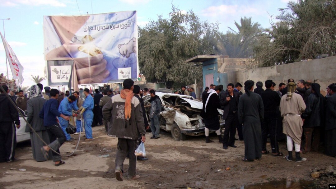The site of a car bomb attack in Karbala on February 5