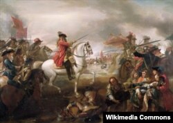 Вильгельм Оранский в решающем сражении на реке Бойн 1 июля 1690 года. Художник Бенджамин Уэст. 1781.