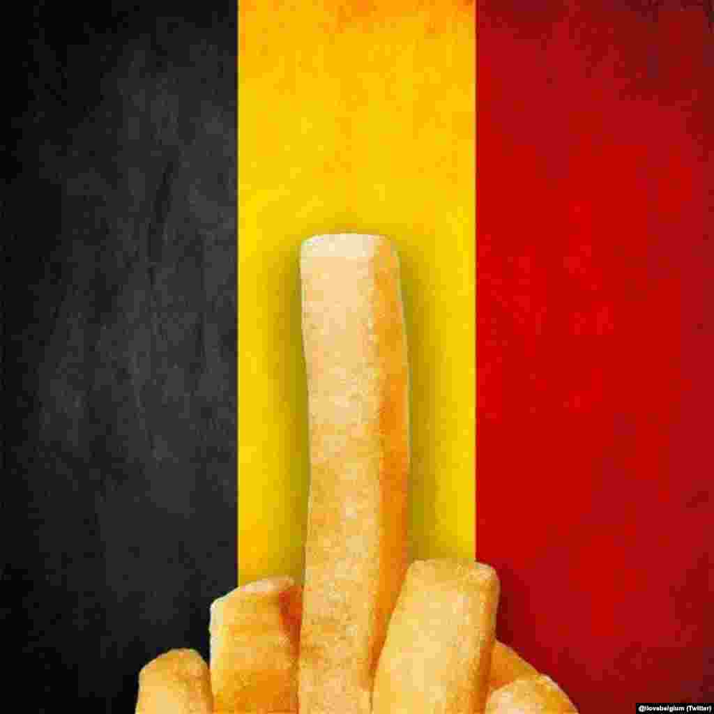 This cartoon used the Belgian flag as well as traditional Belgian "pommes frites" to make its point. (Social-media generated content, via @ilovebelgium)