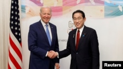 Susret američkog predsednika Džoa Bajdena i japanskog premijera Fumia Kišide u Hirošimi, 18. maj 2023. 