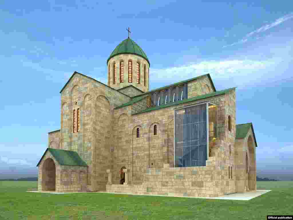 An artist's impression of how the cathedral is supposed to look once a controversial restoration is completed, based on the work of architect Ivane Gremelashvili. 