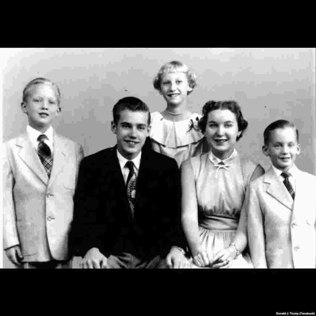 Четверта дитина (зліва) у родині з 5-х дітей. Фред Трамп, батько нового президента США, успішно займався нерухомістю в Нью-Йорку. Він допоміг стартовим багатомільйонним капіталом синові для початку створення його власної бізнес-імперії 