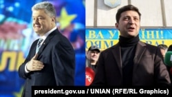 Петро Порошенко (л) і Володимир Зеленський (п) поспілкувалися ввечері 11 квітня