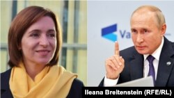 Președinta Maia Sandu și omologul său rus Vladimir Putin (colaj)