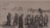 "Zarobljenici u njemačkom logoru" - crtež Petra Lubarde iz 1942. godine. 