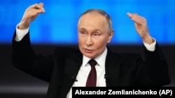 Очільник Росії Володимир Путін на щорічній підсумковій пресконференції і так званій «прямій лінії». Москва, 19 грудня 2024 року