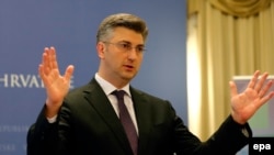 Croatia -- Croatian Prime Minister Andrej Plenkovic speaks during a press conference in Zagreb, April 27, 2017
