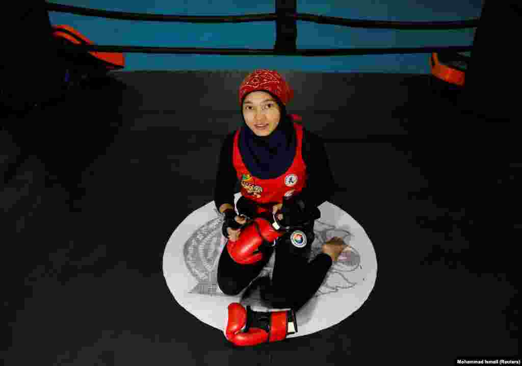 Kawsar Sherzad, 17, at her Thai boxing club in Kabul. "Afghan females have made a lot of achievements in sports. I am optimistic that the Taliban will accept these achievements."