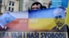 Акция протеста против политики Владимира Путина в Праге