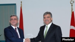 Turkey - Abdullah Gul, President of Turkey, greets his Armenian counterpart Serzh Sarkisian in Bursa, Turkey, 14Oct, 2009