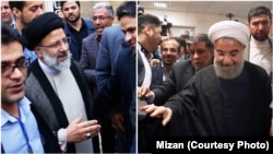حسن روحانی (سمت) راست و ابراهیم رئیسی در روز ثبت‌نام برای انتخابات ریاست جمهوری دوازدهم.