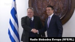 Грчкиот министер за надворешни работи Никос Коѕијас со македонскиот министер за надворешни работи Никола Димитров, Скопје, 23.03.2018