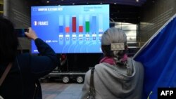 Rezultatele alegerilor urmărite pe un ecran la Bruxelles. 26 mai 2019