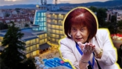 Колаж на Свободна Европа с председателката на Синдиката на българските учители Янка Такева.