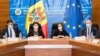 Noul ministru de Externe, Nicu Popescu, prezentat echipei MAEIE de către fostul ministru, Aureliu Ciocoi, în prezența președintei Maia Sandu și a prim-ministrei Natalia Gavrilița, 9 august 2021