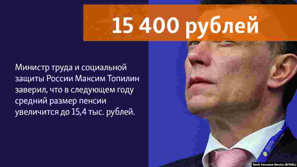 25.06.2018 // Министр труда и социальной защиты России Максим Топилин в интервью газете «Известия» заверил, что в 2019 году средний размер пенсии увеличится до 15,4 тыс. рублей. При этом прибавка для неработающих пенсионеров составит в среднем 1 тыс. рублей в месяц.
