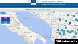 Мапа на Мониторингот на радиоактивност на Европската комисија.