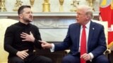 ABŞ-nyň prezidenti Donald Tramp (çepde) we Ukrainanyň prezidenti Wolodymyr Zelenskiý
