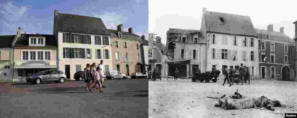Tijelo njemačkog vojnika leži na glavnom trgu u mjestu Place Du Marche nakon što je zauzet od strane američkih snaga.