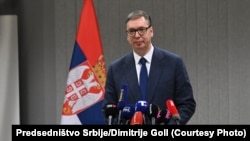 Predsednik Srbije Aleksandar Vučić tokom posete Briselu, 25. mart 2025.