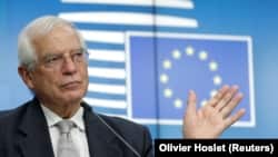 BELGIUM -- The EU’s foreign policy chief Josep Borrell gives a press briefing at the end of a foreign affairs ministers council in Brussels, September 21, 2020