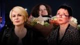 Палітоляг і гісторык Роза Турарбекава, галоўная рэдактарка «Хартыі-97» Натальля Радзіна, былая палітзьняволеная Паліна Шарэнда-Панасюк. Ілюстрацыйны каляж