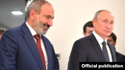 Հայատանի վարչապետ Նիկոլ Փաշինյանն ու Ռուսաստանի նախագահ Վլադիմիր Պուտինը Երևանում, 2019թ․