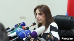 Armenia- The newly elected head of the Commission on Prevention of Corruption, Haykuhi Harutiunian, at a news conference in Yerevan, November 26, 2019.